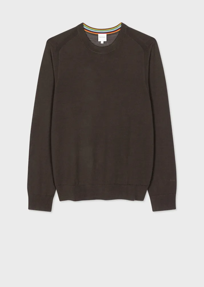 Paul Smith Dark Khaki Brown Merino Wool Sweater