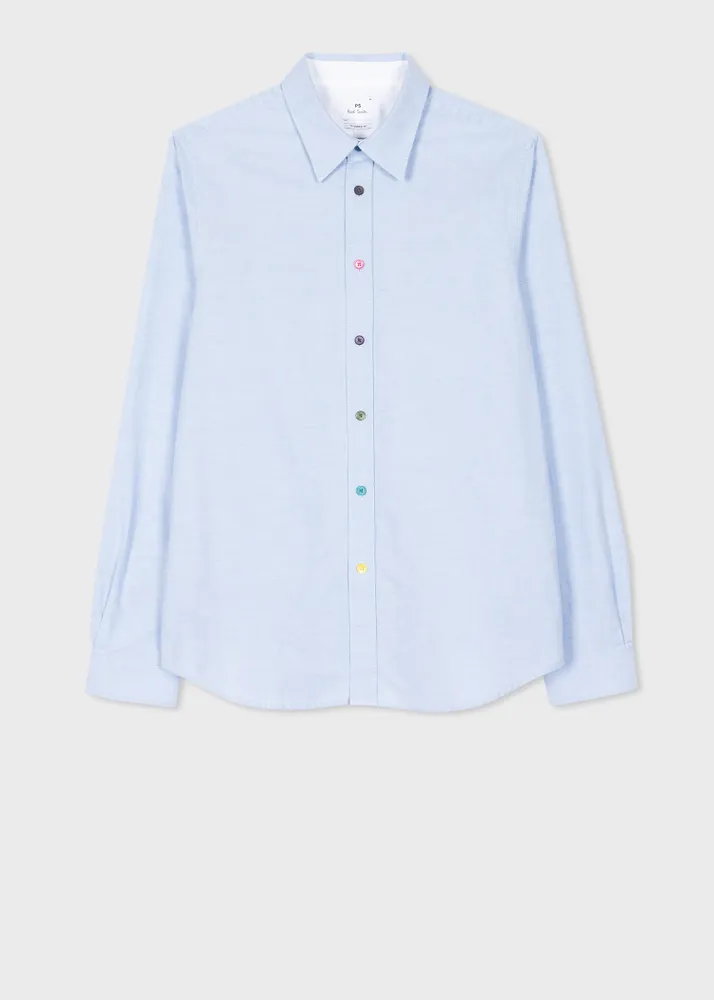 PS Paul Smith Tailored-Fit Sky Blue Organic-Cotton Multi-Colour Button  Oxford Shirt