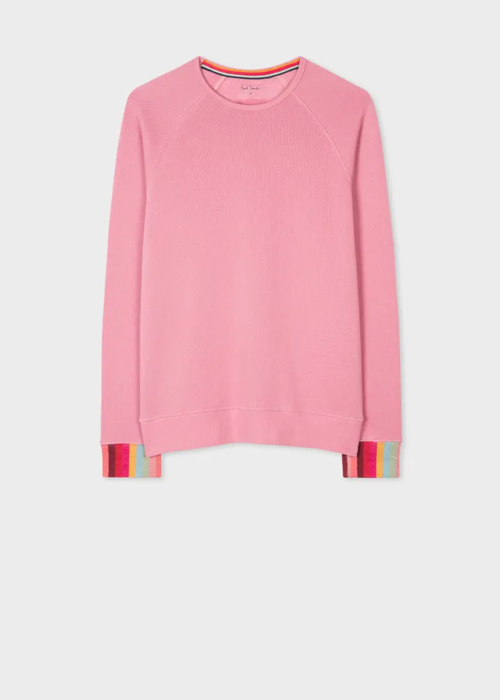 Paul Smith Women's Dusky Pink Lounge Sweatshirt With 'Swirl Stripe' Cuffs