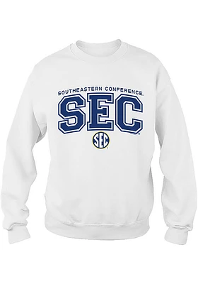 SEC Mens White Logo Long Sleeve Crew Sweatshirt