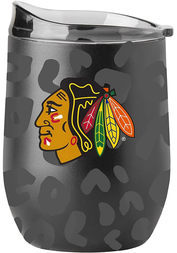 Chicago Blackhawks 16oz Leopard Powder Coat Stainless Steel Stemless - Black