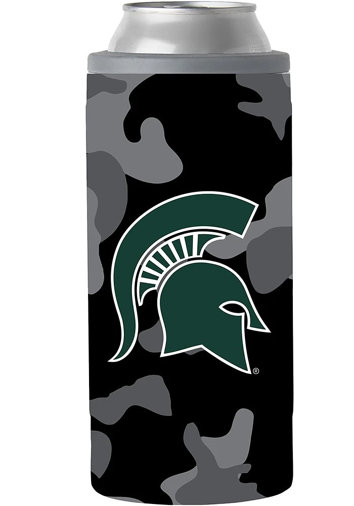 Logo Brands Michigan State Spartans Black Camo 12oz Slim Can Stainless Steel Coolie