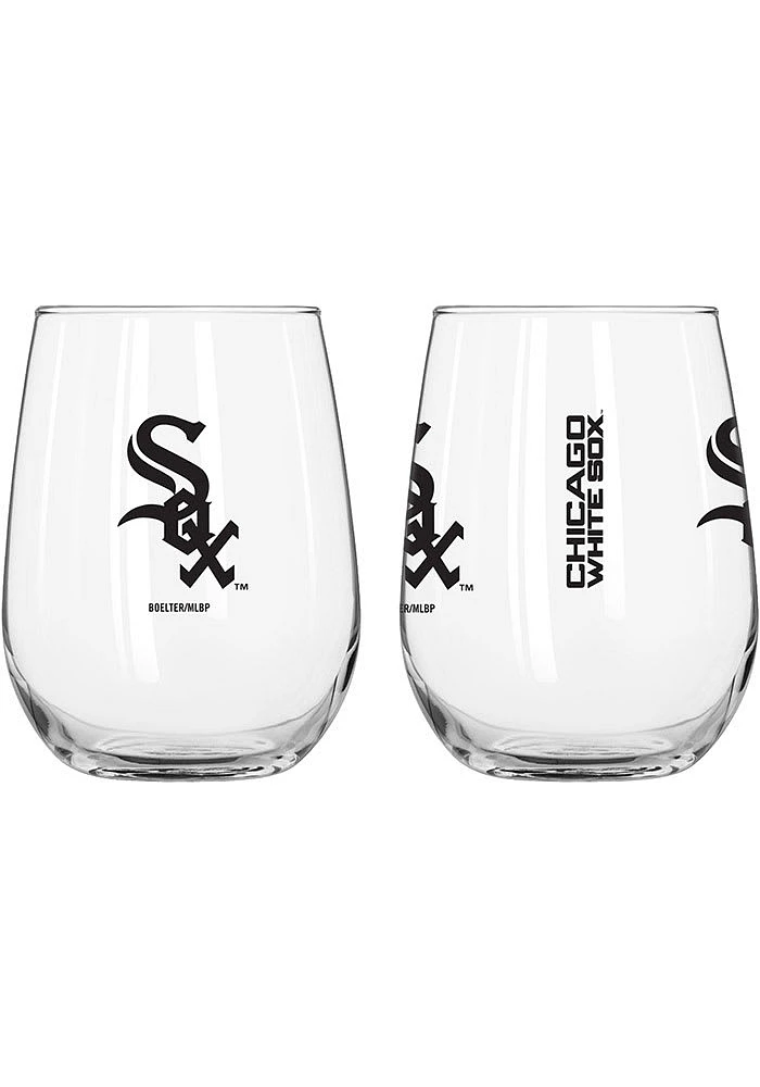 Chicago White Sox 16 OZ Gameday Curved Stemless Wine Glass - Black