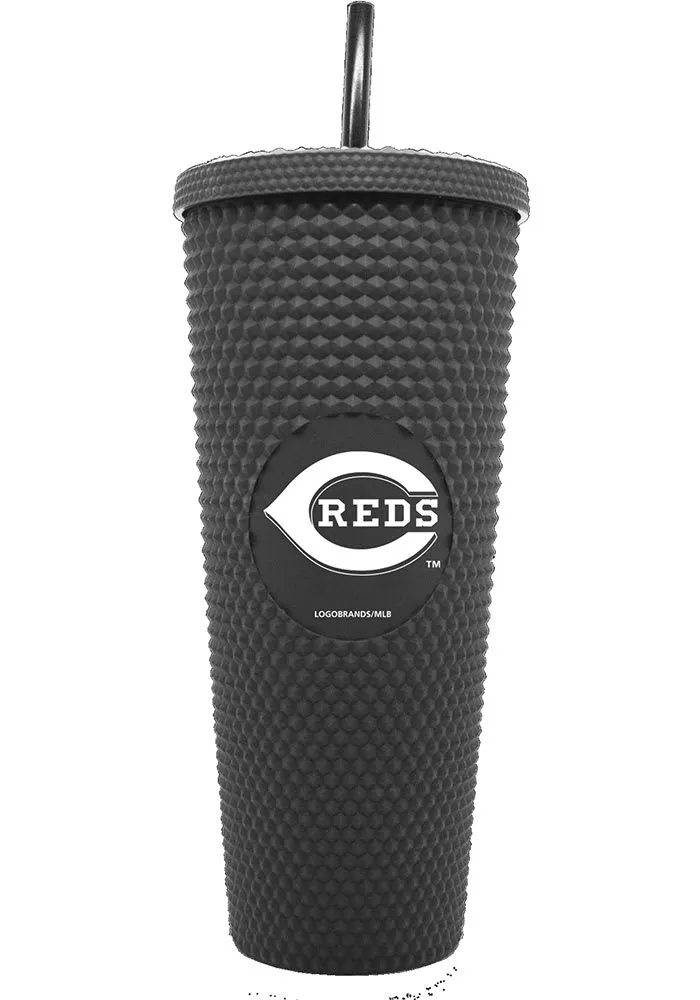 Cincinnati Reds 24oz Black Studded Straw Tumbler