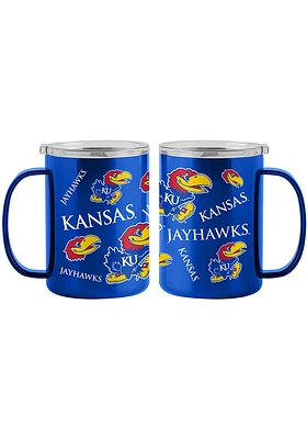 Logo Brands Kansas Jayhawks 15oz Sticker Ultra Stainless Steel Tumbler - Blue