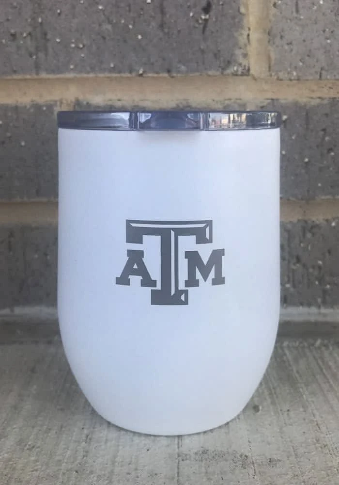 Texas A&M Aggies 16 OZ White Powder Coat Curved Ultra Stainless Steel Stemless - White