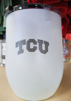 TCU Horned Frogs 16 OZ White Powder Coat Curved Ultra Stainless Steel Stemless - White