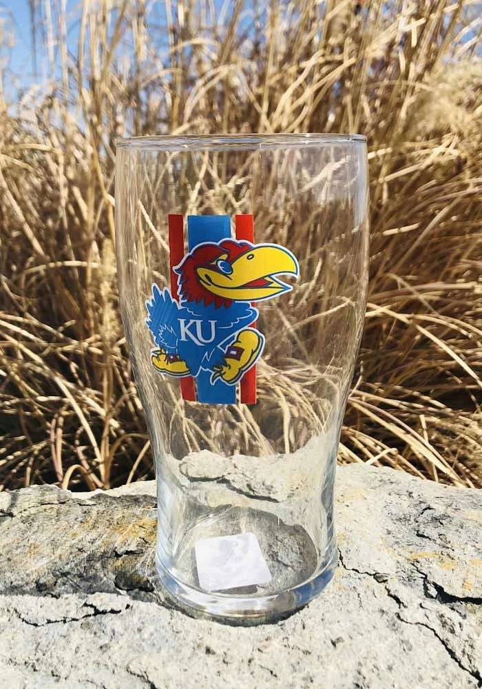 Kansas Jayhawks 20 OZ Half Stripe Pint Glass - Red