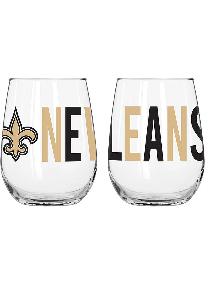 New Orleans Saints 16OZ Overtime Stemless Wine Glass - Black