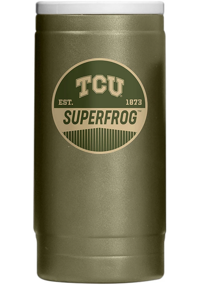 Logo Brands TCU Horned Frogs 12OZ Slim Can Powder Coat Stainless Steel Coolie