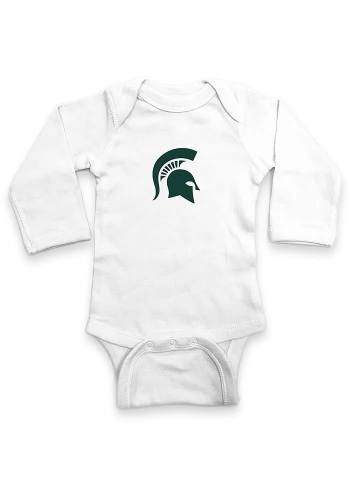 Michigan State Spartans Baby White Logo Long Sleeve One Piece