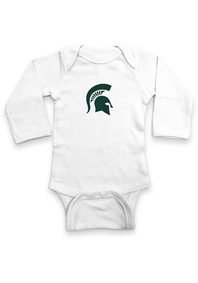 Michigan State Spartans Baby White Logo Long Sleeve One Piece