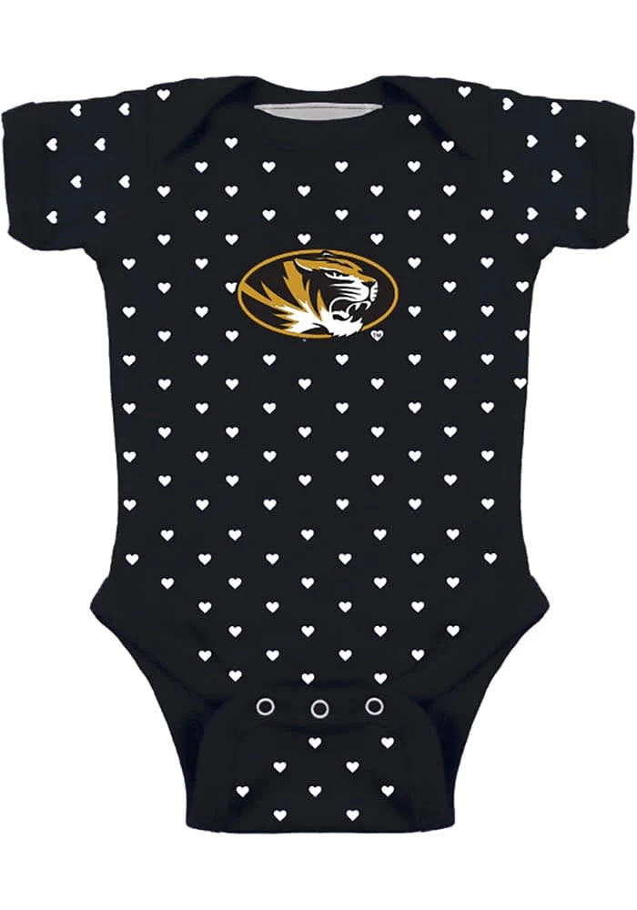Missouri Tigers Baby Black Heart Short Sleeve One Piece