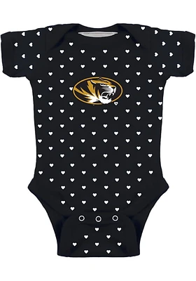 Missouri Tigers Baby Black Heart Short Sleeve One Piece