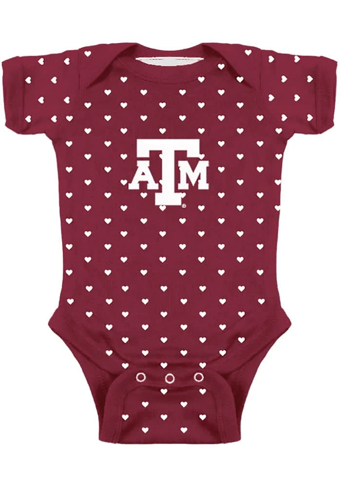 Texas A&M Aggies Baby Maroon Heart Design Short Sleeve One Piece