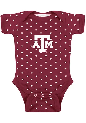 Texas A&M Aggies Baby Maroon Heart Design Short Sleeve One Piece