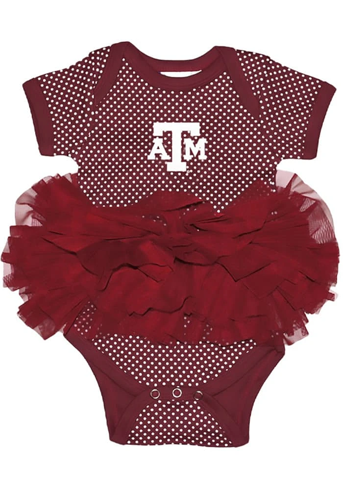 Texas A&M Aggies Baby Maroon Pin Dot Tutu Short Sleeve One Piece