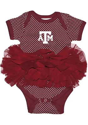 Texas A&M Aggies Baby Maroon Pin Dot Tutu Short Sleeve One Piece