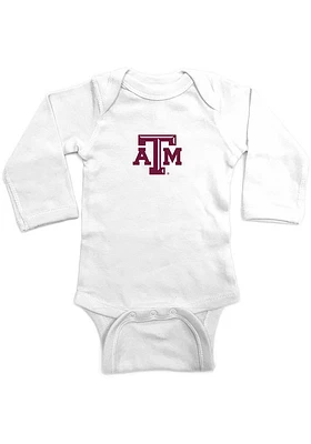 Texas A&M Aggies Baby White Embroidered Logo Long Sleeve One Piece