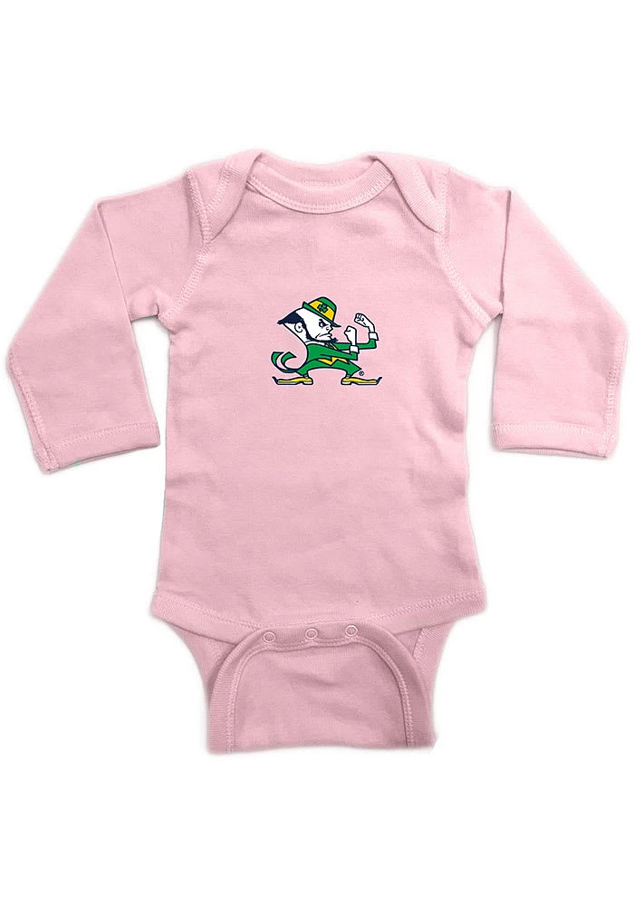 Notre Dame Fighting Irish Baby Pink Mascot LS Tops One Piece