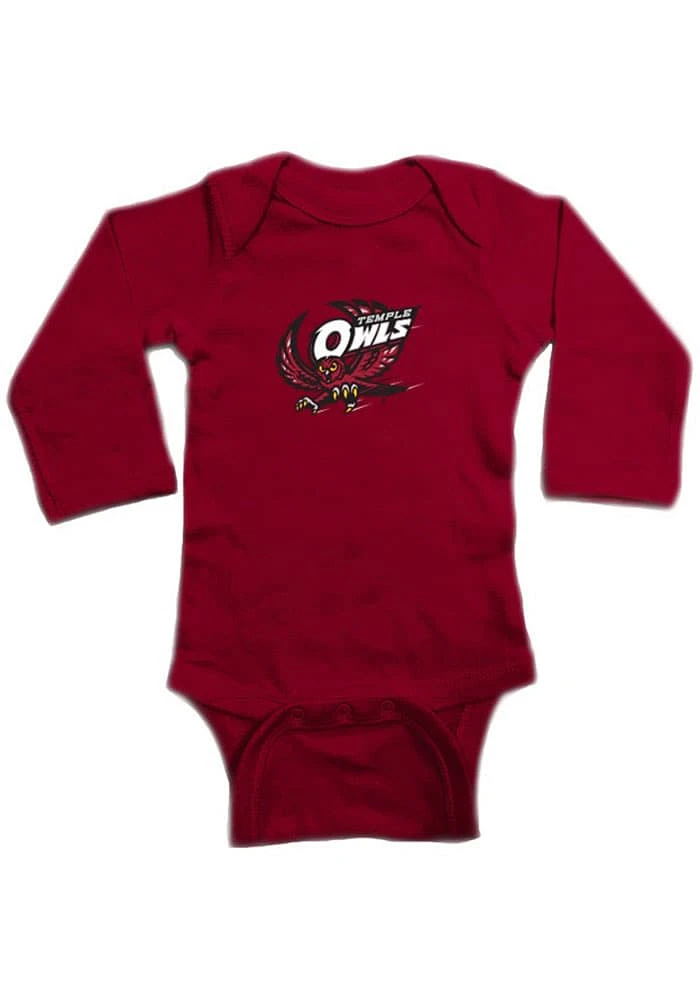 Temple Owls Baby Crimson Owl Logo Long Sleeve One Piece