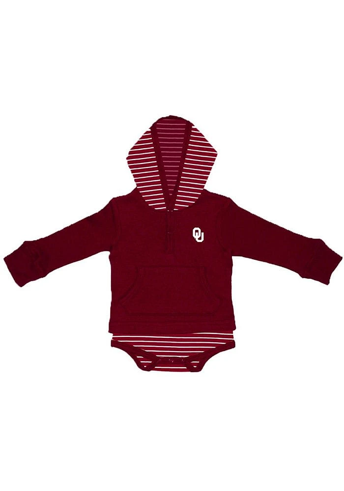 Oklahoma Sooners Baby Cardinal Stripe Hood Long Sleeve One Piece