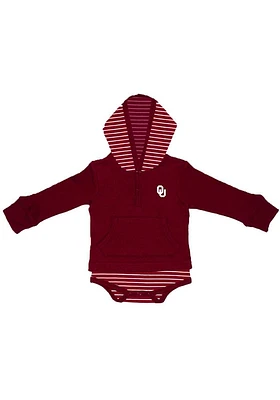 Oklahoma Sooners Baby Cardinal Stripe Hood Long Sleeve One Piece