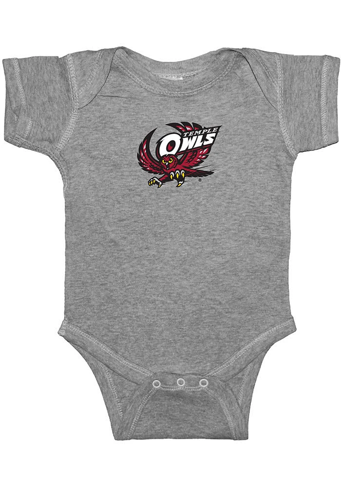 Temple Owls Baby Grey Owl Logo Short Sleeve One Piece