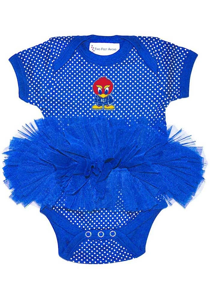 Kansas Jayhawks Baby Blue Jay Pin Dot Tutu Short Sleeve One Piece
