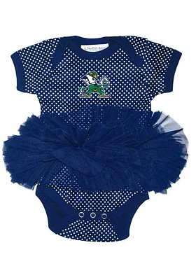 Notre Dame Fighting Irish Baby Navy Blue Pin Dot Tutu Short Sleeve One Piece