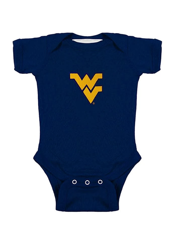 West Virginia Mountaineers Baby Navy Blue Lap Shoulder Short Sleeve One Piece