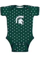 Michigan State Spartans Baby Green Heart Short Sleeve One Piece