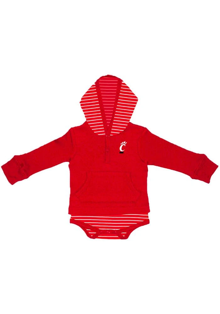 Cincinnati Bearcats Baby Red Stripe Hooded Long Sleeve One Piece