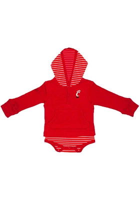 Cincinnati Bearcats Baby Red Stripe Hooded Long Sleeve One Piece