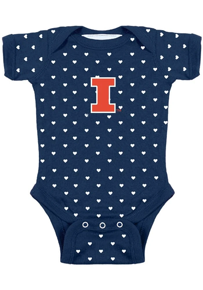 Illinois Fighting Illini Baby Navy Blue Heart Short Sleeve One Piece
