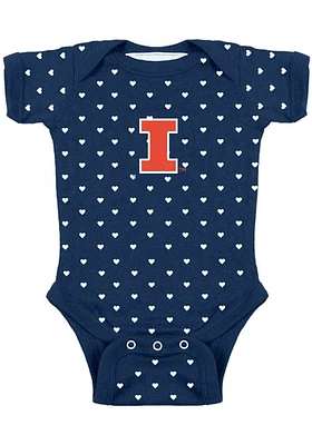 Illinois Fighting Illini Baby Navy Blue Heart Short Sleeve One Piece