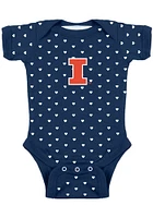 Illinois Fighting Illini Baby Navy Blue Heart Short Sleeve One Piece
