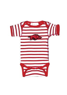 Arkansas Razorbacks Baby Crimson Skylar Stripe Short Sleeve One Piece