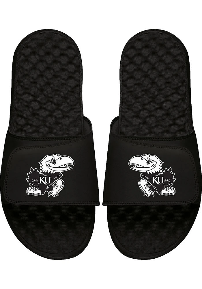 Kansas Jayhawks Black and White Mens Slides