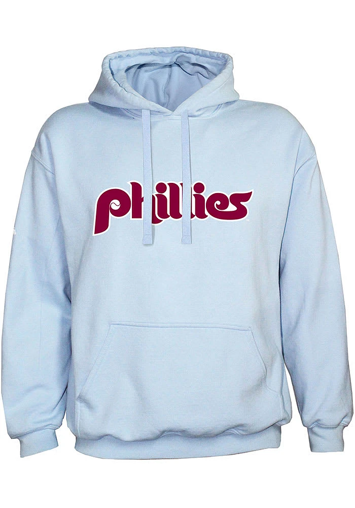Philadelphia Phillies Mens Light Blue Coop Wordmark Long Sleeve Hoodie