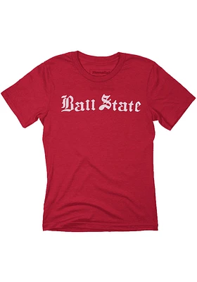 Homefield Ball State Cardinals Red Old English Short Sleeve Fashion T Shirt