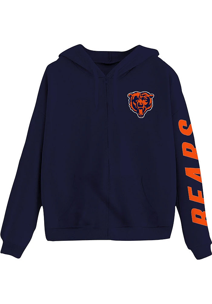 Junk Food Clothing Chicago Bears Mens Navy Blue FLEECE Long Sleeve Full Zip Jacket