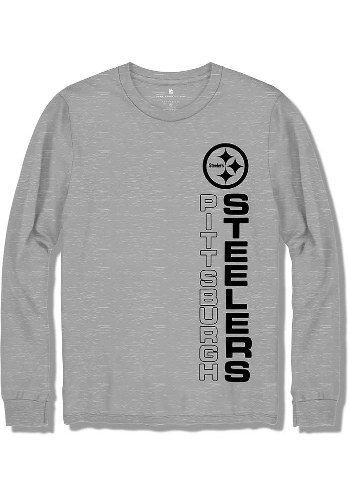 Junk Food Clothing Pittsburgh Steelers Grey VERTICAL Long Sleeve Fashion T Shirt