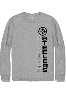 Junk Food Clothing Pittsburgh Steelers Grey VERTICAL Long Sleeve Fashion T Shirt