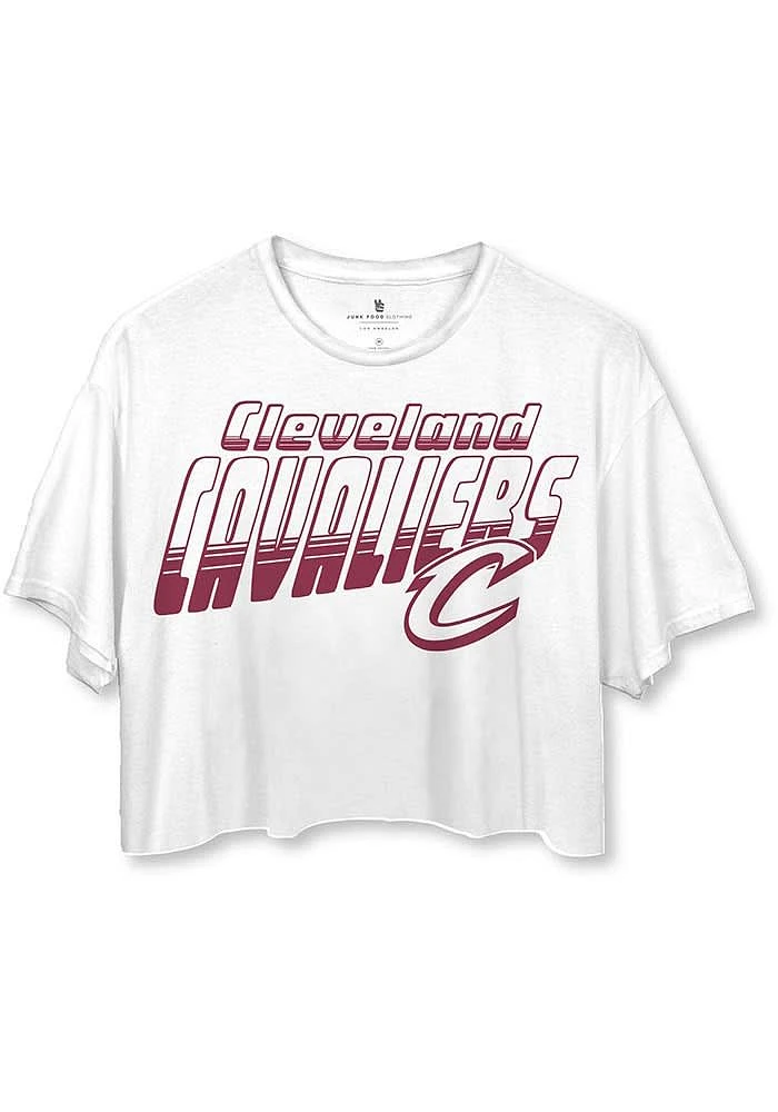 Junk Food Clothing Cleveland Cavaliers Womens White Cropped Short Sleeve T-Shirt