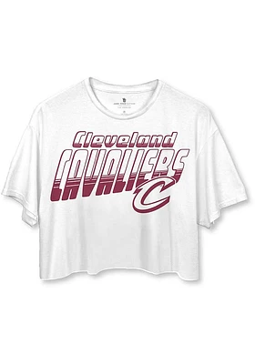 Junk Food Clothing Cleveland Cavaliers Womens White Cropped Short Sleeve T-Shirt