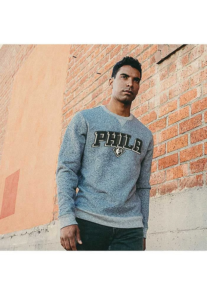 Junk Food Clothing Philadelphia 76ers Mens Grey Marled French Terry Long Sleeve Fashion Sweatshirt