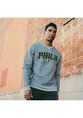 Junk Food Clothing Philadelphia 76ers Mens Grey Marled French Terry Long Sleeve Fashion Sweatshirt