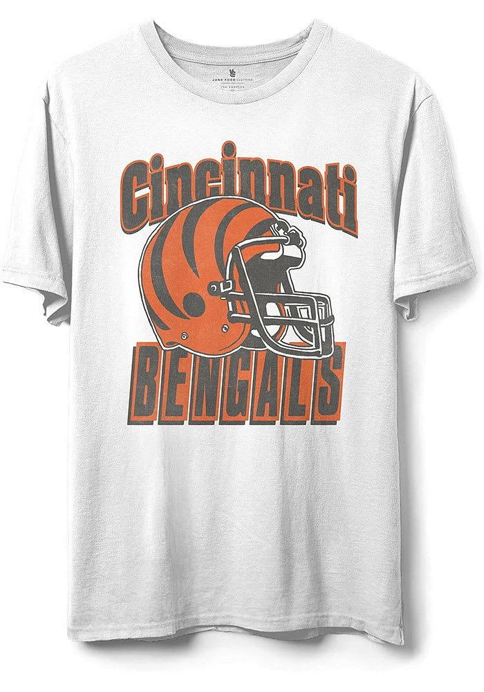 Junk Food Clothing Cincinnati Bengals White Throwback Helmet Short Sleeve T Shirt