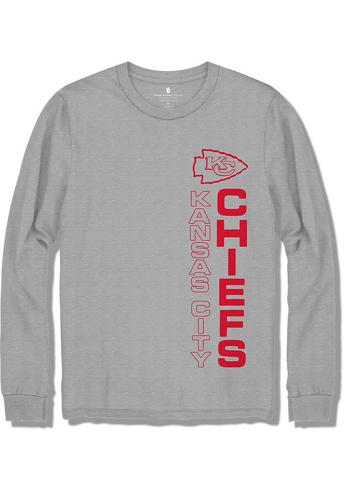 Junk Food Clothing Kansas City Chiefs Grey VERTICAL Long Sleeve T Shirt
